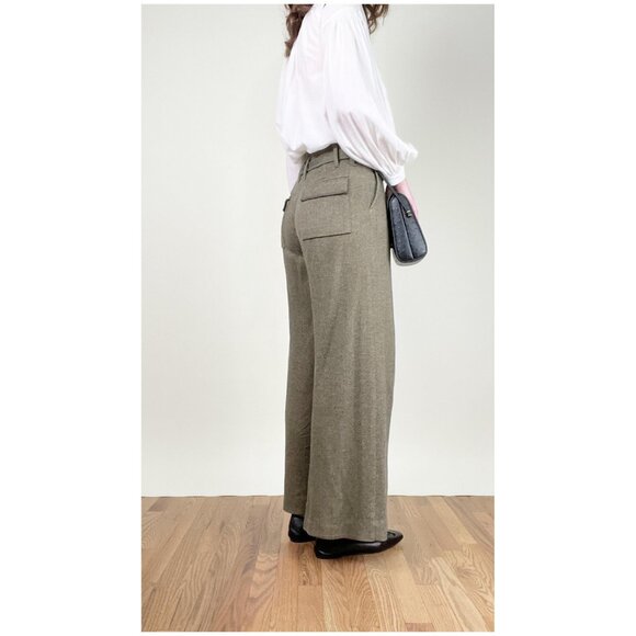 Vintage French Silk Wool Knit Wide Leg Flare High Rise Pants Tweed Long Trousers - Picture 3 of 10